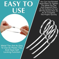 500 Pcs Metal Zip Ties 19.7 In Heavy Duty 304 Stainless Steel Cable Strap Silver