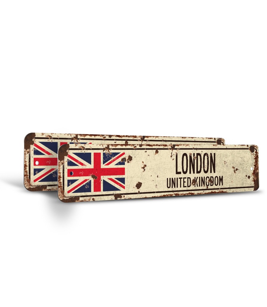 LONDON UNITED KINGDOM Vintage Style Street Sign British Britons Brits flag city