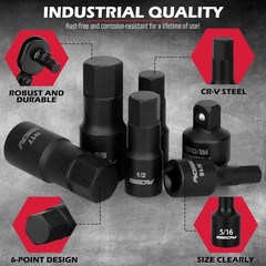 Hex Bit Impact Socket Set: 36-Piece with 4 Adapters, 1/4″ One Size, Black