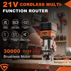30000RPM Cordless Compact Wood Router for Makita 21V Battery, Carving 1/4″ Col