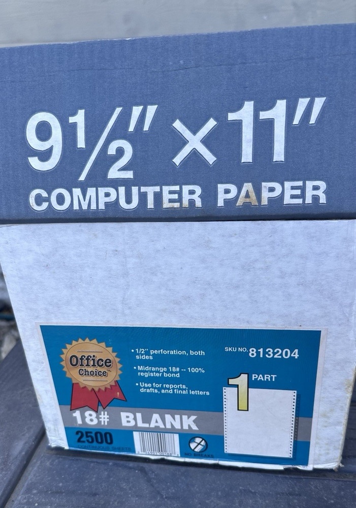 Vintage 9.5×11 Computer Paper White 1/2″ Perforation 2500 Sheets Made in USA