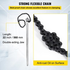 VEVOR 24″ Chain Wrench Steel Straight Handle Tool 22″ Chain 6.7″ Capacity