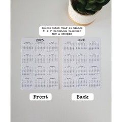 Double Sided Year At A Glance Cardstock Calendar With 2 Years 5″ x 7″
