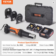VEVOR Pro Press Tool Pipe Crimping Kit Press Tool Battery Kit 1/2″ 3/4″ 1″ Jaw