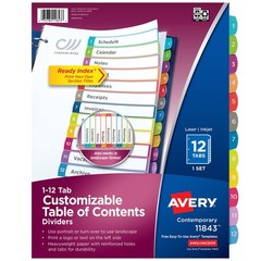 Avery Dividers for 3 Ring Binders, 12 Tabs per Set, One Size, Multicolor