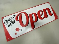 COME IN WE’RE OPEN Advertising Vinyl Banner Flag Sign 15″ 18″ 24″ 30″ 48″ 52″