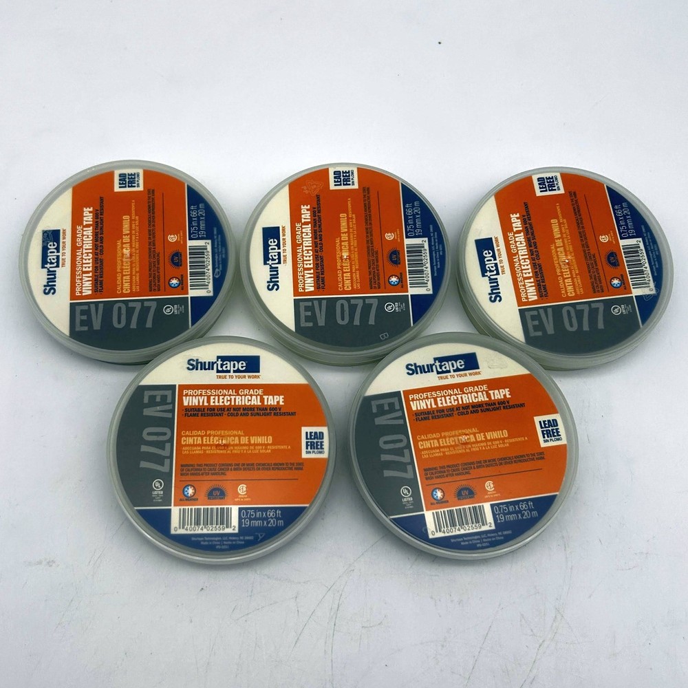 Shurtape 104817 Vinyl Electrical Tape EV 077 .75in x 66ft 7.0 Mil Gray 5 Rolls