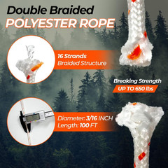 Heavy Duty Polyester Double Braided Rope, Arborist Rigging, Tree Work, Halyard,