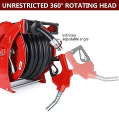 Red Diesel Fuel Hose Reel Retractable 1″ x 50′ Spring Driven Auto Swivel Rewind