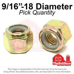 9/16″-18 Grade 8 Nylon Insert Hex Lock Nut Zinc Yellow FINE Nylok (Pick Qty)