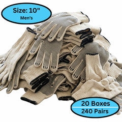 240 Pairs, PVC Single Dot Gloves Large Tan, Black Knitted Cotton, PVC