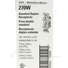 Eaton 270W White 15A Residential Duplex Outlet Receptacles NEMA 5-15R 125V 10pcs