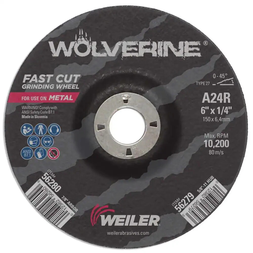 Wheel Type 27 Grinding Fast Cut Grinding 6″x1/4″ WEILER Wolverine Depressed