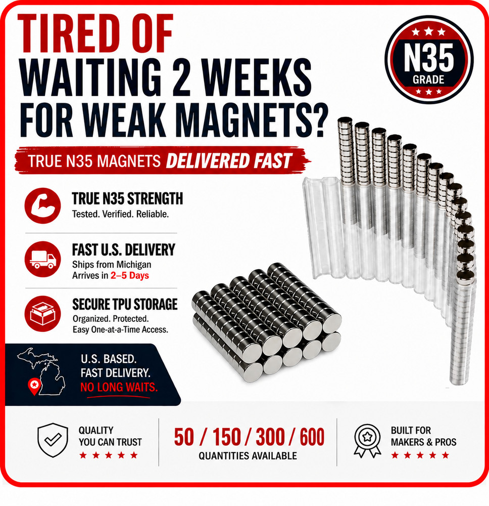 Super Strong N35 Rare Earth Neodymium Magnets. 6mm dia x 3mm. 50/150/300/600