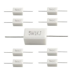 10Pcs 5W 1K Ohm Ceramic Cement Power Resistor Wirewound Horizo Size: 5W 1K Ohm