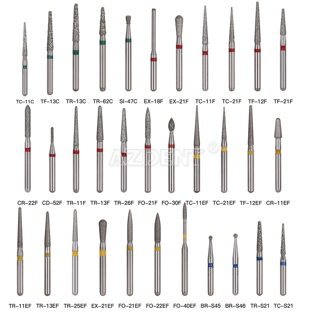 AZDENT Dental Diamond Burs FG1.6mm Tooth Drill For High Speed Handpiece 5Pcs/Box