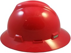 MSA V-Gard Full Brim Hard Hats with Staz-ON Suspensions – Red