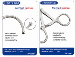 Soft Tissue Bone Reduction Forceps With Ball Tip 03.111.750 Stainless 3PCS Set