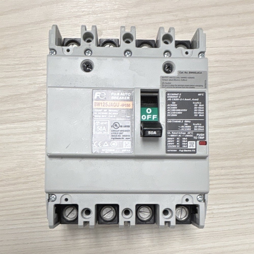 Used-Fuji Electric BW125JAGU-4P050 4-Pole Circuit Breaker 50A 551-600V