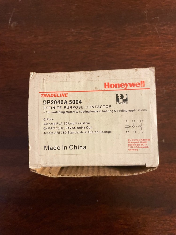 Honeywell DP2040A5004 DEFINITE PURPOSE CONTACTOR 2 POLE 24VAC COIL, 40A FLA