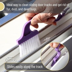 Window Track Cleaning Brush with Ergonomic Handle and Built-in Scrapr, Multipur