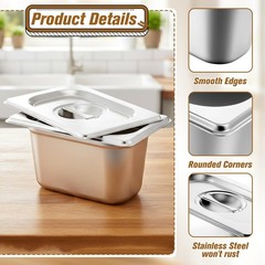 4 Pack 1/9 Size 4 Inch Deep Stainless Steel Hotel Pan With Lid Prep Tray
