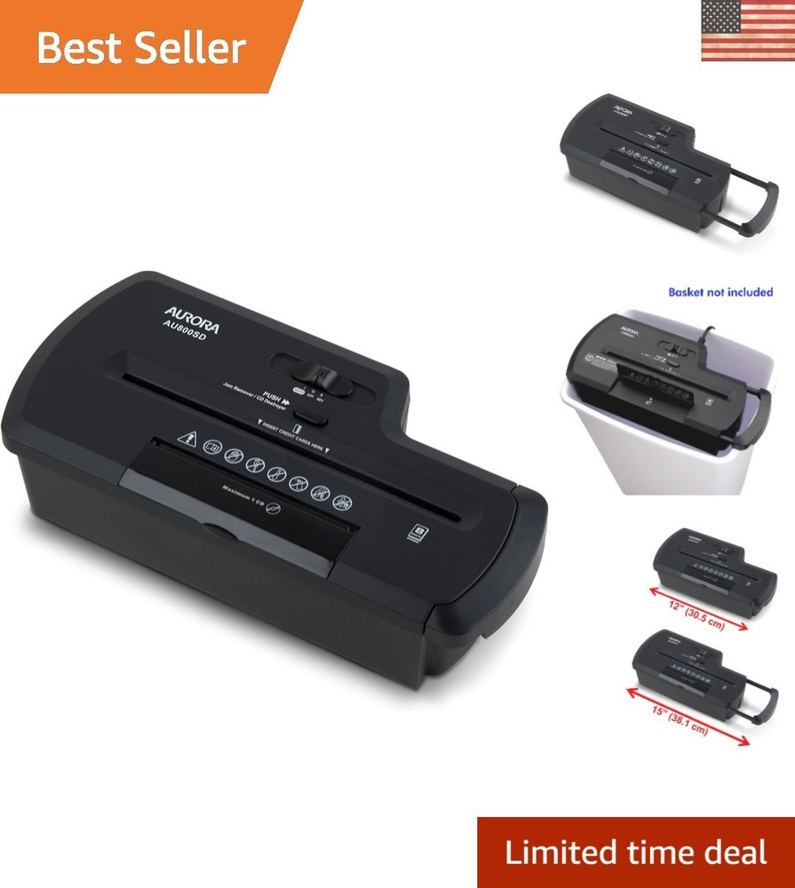 Professional Strip-Cut Shredder: Securely Shreds 8 Sheets & Credit Cards – Black