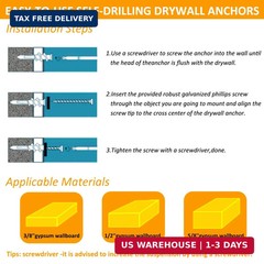 Self Drilling Drywall Anchors – 104Pcs Dry Wall Anchors and Screws Kit for Drywa