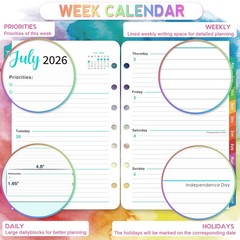 2026-2027 Planner Refills – 7-Hole Punched 5.5 x 8.5 inches, Multicolor
