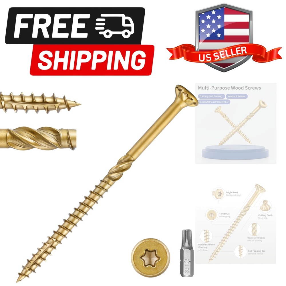 x 4 in Multi-Purpose Wood Deck Screw for Interior and Exterior,Bugle Head,Gol…