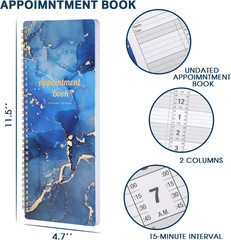 Undated Salon Appointment Book, 11.5″ x 4.7″, 6 AM – 9 PM, 2 Columns