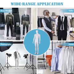 Male Mannequin Dress Form 73″ Adjustable Stand w/Base White Mannequin Full Body