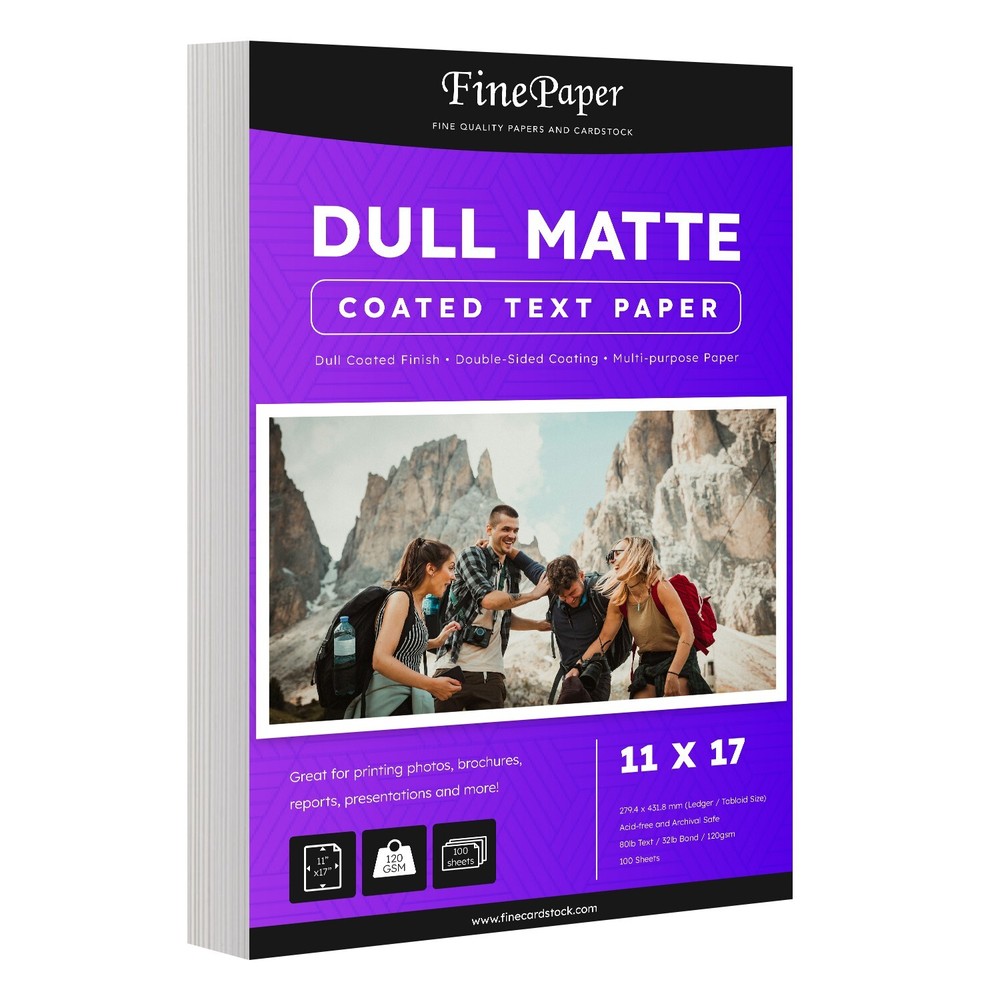 Dull 80lb Text Digital Low Gloss Paper, C2S, 11 x 17, 100 Sheets