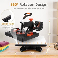 6 in 1 Heat Press Machine Sublimation Printing 12″x15″ For T-Shirt Mug Hat Plate