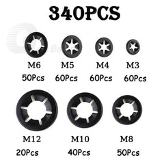 340pcs Internal Tooth Star Lock Spring Quick Washer Push On Speed Nut Assortment