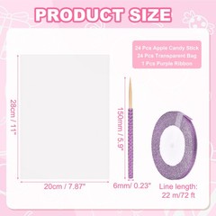 Candy Apple Stick Kit, 24P Light Purple Apple Skewers with Bags/Purple Ribbon