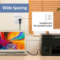 2-Prong 6-Outlet Extender, Multi Plug Outlet with 6 Electrical Outlets White