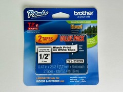 2 Pack Brother Genuine P-Touch, TZe-231 Tape TZE2312PK Black Print White Tape