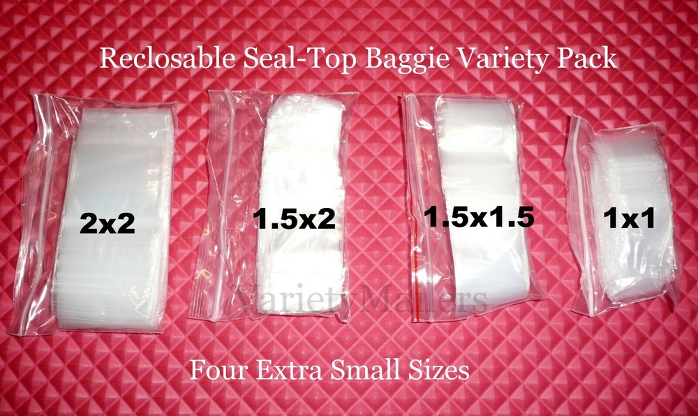 400 Reclosable Bag Variety Pack 1×1 1.5×1.5 1.5×2 2×2 Tiny Seal-Top Baggies