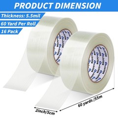 16 Rolls Strapping Tape 2 Inch X 60 Yards 5.5 Mil Fiberglass Filament Packing…