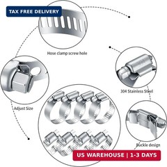 20Pcs Adjustable Stainless Steel Hose Clamps Assortment Kit, 1/4-2 in (6-51mm) W