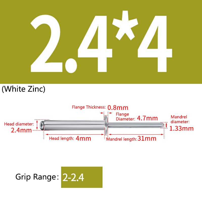 Zinc Plated Aluminium Dome Head Pop Rivets Blind Rivets 2.4-6.4mm Various Sizes