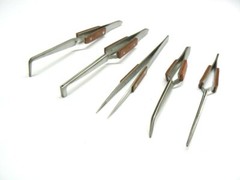 5 Tweezers Jewelry Soldering Fiber Grip Cross Locking Set Bent & Straight Tip
