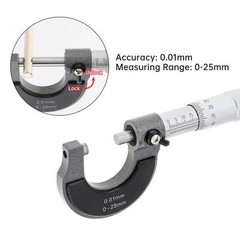 Industrial Grade Outside Micrometer, Measuring Range 0-25 mm Accuracy 0.01 mm