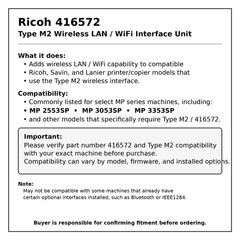 Ricoh 416572 WiFi Adapter Type M2 – Wireless LAN Card for MP Series Printers OEM