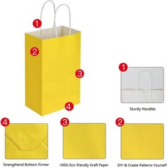 100 Pack 5.25×3.25×8.25 Inch Small Yellow Kraft Paper Bags with Handles Bulk …