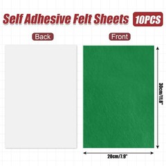 Self-Adhesive Green Felt Sheets – 10 Pack A4 Peel and Stick Craft Fabric