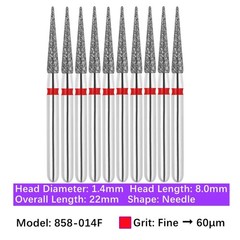 Dental FG 858 014F Needle Shape Diamond Burs Fine Grit/Extra Fine 20pc USA Stock