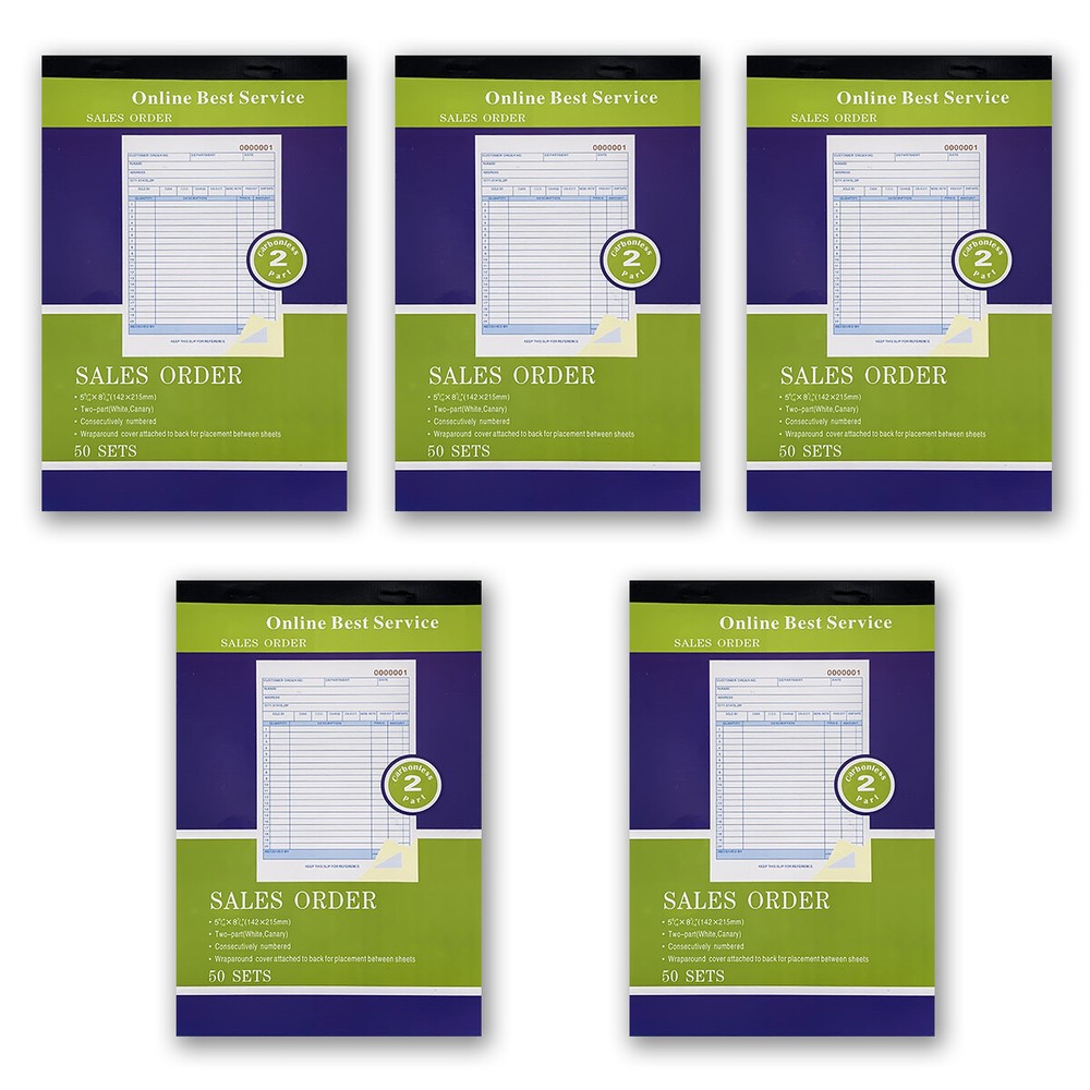 5 Pack Receipt Large Sales Order Book Invoice Duplicate Copy 50 Sets 5.5″ X 8″5