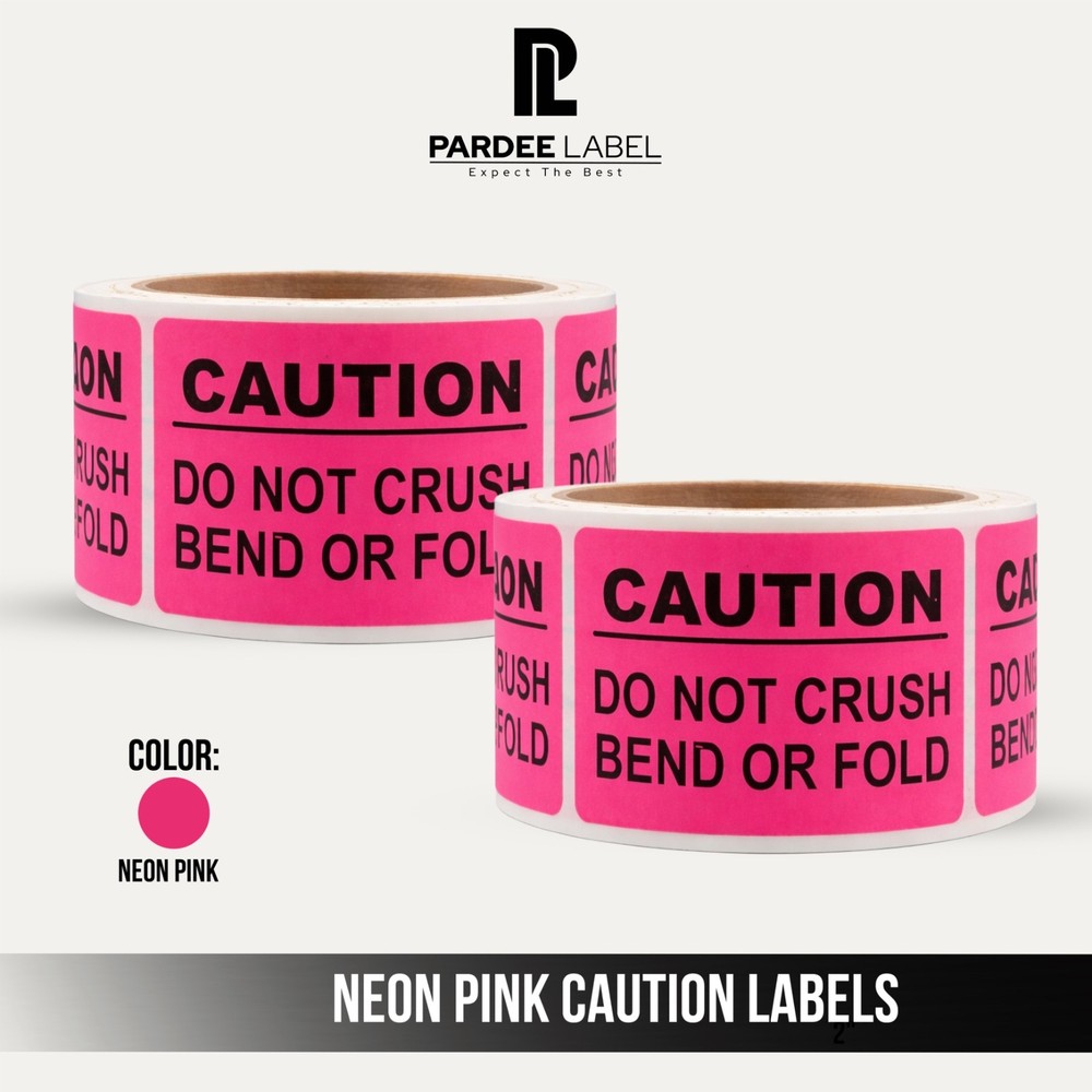 Neon Pink CAUTION Labels 2” x 3” – 250 Labels Per Roll